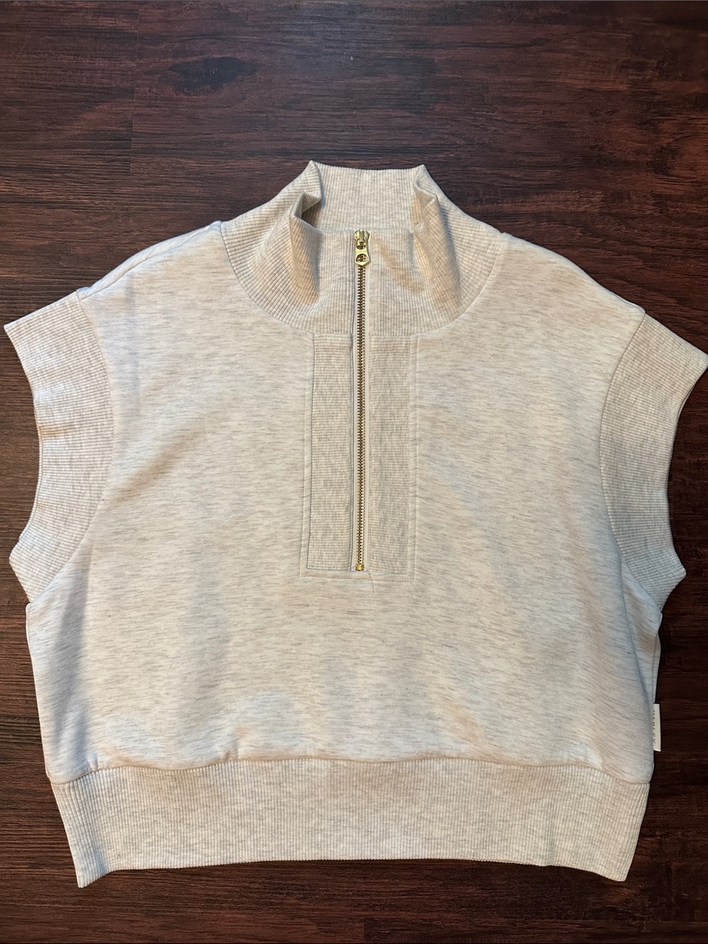 VARLEY DoubleSoft Cropped Half-Zip Sleeveless Sweatshirt - Light Heather Beige